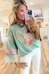 Plaid Floral Peace Heart Graphic Wide Long Sleeve Top